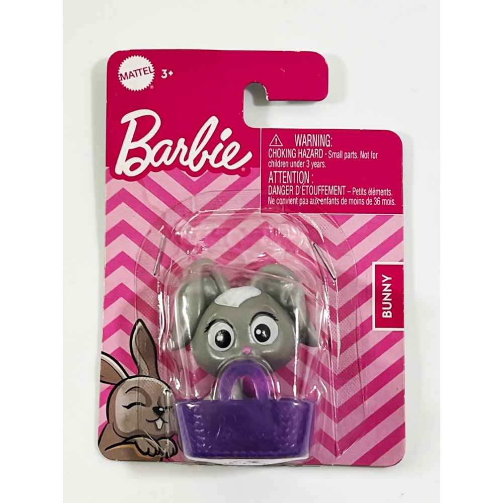 Mattel BARBIE Doll Accessory Pet 2" Figure BUNNY w/‎ Basket &  (Missing)Carrot